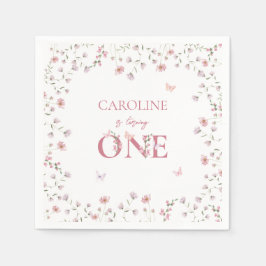 第1誕生日水彩ワイルドフラワーバタフライ スタンダードカクテルナプキン