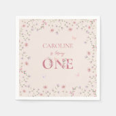 第1誕生日水彩ワイルドフラワーバタフライ スタンダードカクテルナプキン (正面)