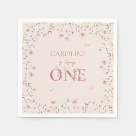 第1誕生日水彩ワイルドフラワーバタフライ スタンダードカクテルナプキン