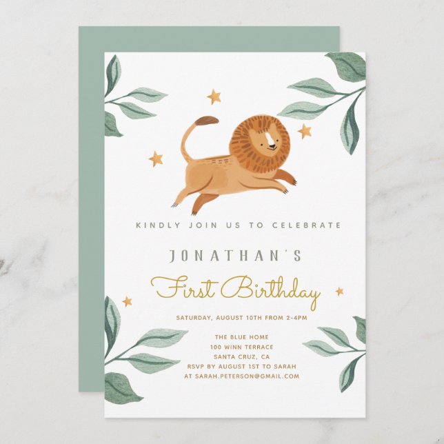 第1誕生日水彩動物招待状 (正面/裏面)