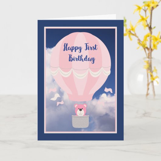 第1誕生日熱気球&ベア用カード カード (黄色い花)