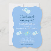 第1誕生日男の赤ちゃんブルーゾウ 招待状 (正面)