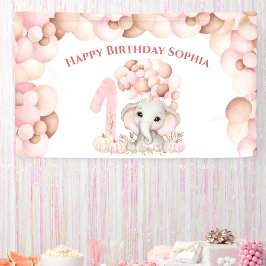 第1誕生日秋ゾウ女の子バルーンバナー 横断幕
