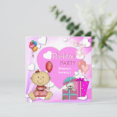 第1誕生日第1パーティーかわいいピンクハート女子3 招待状 (スタンド正面)