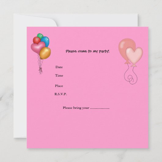 第1誕生日第1パーティーかわいいピンクハート女子3 招待状 (裏面)