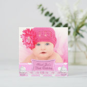 第1誕生日第1女子かわいらしピンクカップケーキベビー 招待状 (スタンド正面)