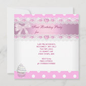 第1誕生日第1女子かわいらしピンクカップケーキベビー 招待状 (裏面)