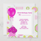 第1誕生日第1女子カップケーキピンクバルーン 招待状 (裏面)