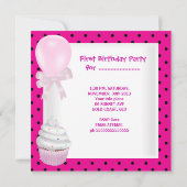 第1誕生日第1女子ホットピンクカップケーキベビー 招待状 (裏面)