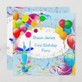 第1誕生日第1少年ブルーバルーンのバグ2 招待状 (正面/裏面)