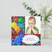 第1誕生日第1期恐竜レッドグリーンブルーボーイ 招待状 (スタンド正面)