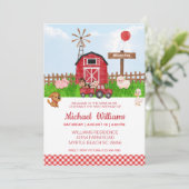 第1誕生日納屋周囲の庭農動物 招待状 (スタンド正面)