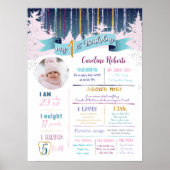 第1誕生日統計ウィンターピンクブルーパープルフォト ポスター (正面)