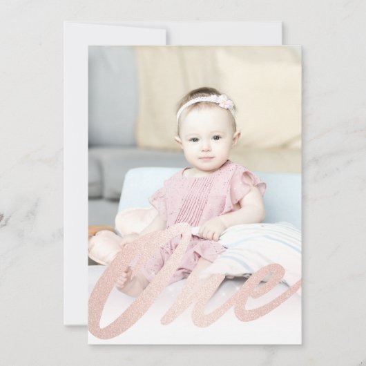 第1誕生日赤面ピンクローズ金ゴールドガールフォト 招待状 (正面)