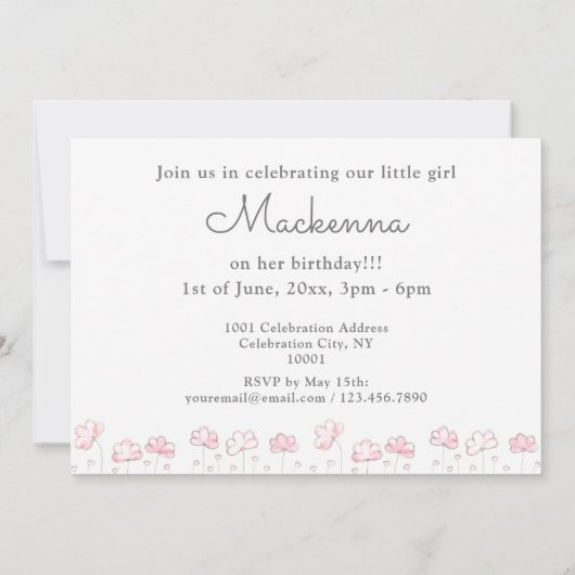 第1誕生日赤面ピンク金ゴールドフォトコラージュ 招待状 (裏面)