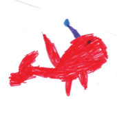 第1誕生日赤鮫フィッシュ漫画かわいい海 カード