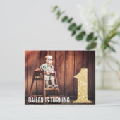 第1誕生日金ゴールドグリッターワンフォト招待状 招待状 (スタンド正面)