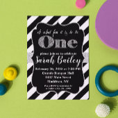 第1誕生日銀グリッター誕生日招待状 招待状