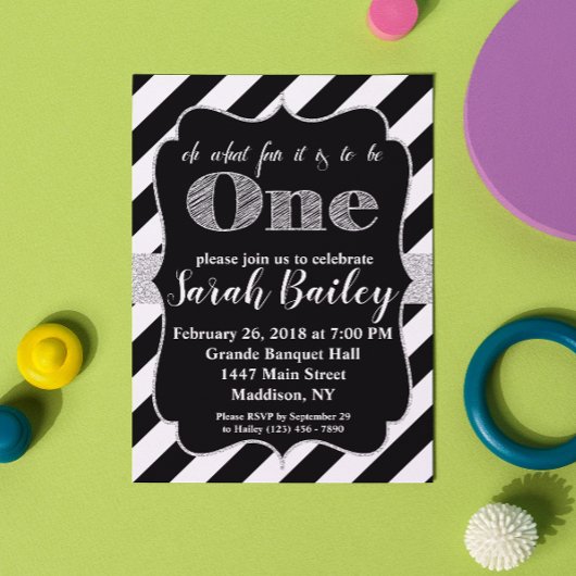 第1誕生日銀グリッター誕生日招待状 招待状