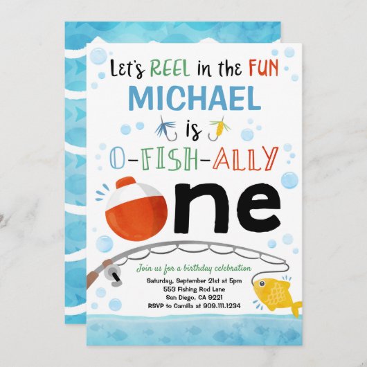 第1誕生日魚釣りパーティの招待状 招待状 (正面/裏面)