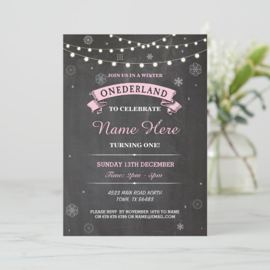 第1誕生日1の不思議の国のOnederlandのパーティーの招待 招待状 (スタンド正面)