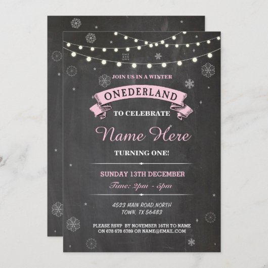 第1誕生日1の不思議の国のOnederlandのパーティーの招待 招待状 (正面/裏面)