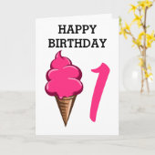 第1誕生日1年ガールズピンクアイスクリーム カード (黄色い花)