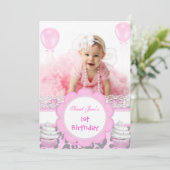 第1誕生日1stガールピンクカップケーキベビーヒョウ 招待状 (スタンド正面)