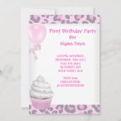 第1誕生日1stガールピンクカップケーキベビーヒョウ 招待状 (裏面)