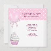 第1誕生日1stガールピンクカップケーキベビー 招待状 (裏面)