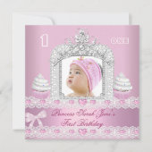 第1誕生日1stガールピンクプリンセスティアラ 招待状 (正面)