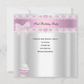 第1誕生日1stガールホワイトピンクカップケーキベビー2 招待状 (裏面)