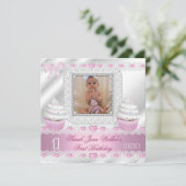 第1誕生日1stガールホワイトピンクハートベビー 招待状 (スタンド正面)