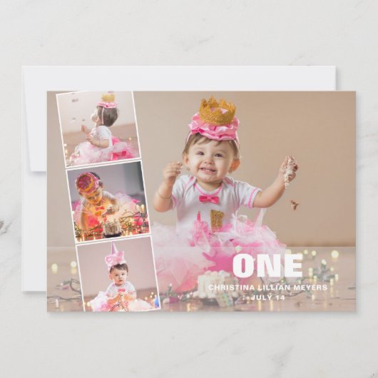 第1誕生日4フォトコラージュの誕生のお知らせ シーズンカード (正面)