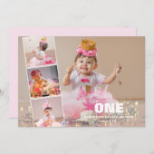 第1誕生日4フォトコラージュの誕生のお知らせ シーズンカード (正面/裏面)