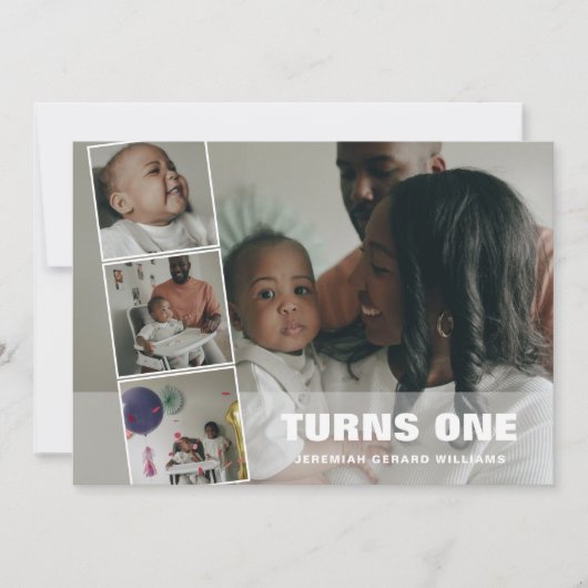 第1誕生日4フォトコラージュの誕生のお知らせ シーズンカード (正面)