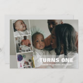 第1誕生日4フォトコラージュの誕生のお知らせ シーズンカード (正面/裏面)