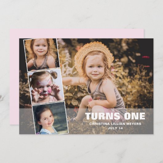 第1誕生日4フォトコラージュアザカード シーズンカード (正面/裏面)