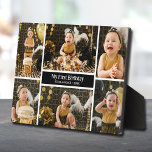 第1誕生日6枚コラージュ フォトプラーク<br><div class="desc">お子様の6枚の写真コラージュ、お子様の名前と大事な行事のメッセージをブラックのシックなホワイトレタリングで直接ハードボードのパネルに置き、簡単拭きクリーンな表面で驚くほど鮮明な画像を得る。テーブルの上、棚や机の上に、このプレートはイーゼルを内蔵素晴らししており、任意の大事な行事のためのギフトのためである。</div>