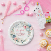 第1誕生日 – 水彩花と風船 ペーパープレート (パーティー)