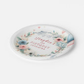 第1誕生日 – 水彩花と風船 ペーパープレート (アングル)