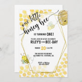第1誕生日、蜂パーティー、蜂をテーマにした 招待状 (正面/裏面)