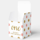 第1誕生祝いピンク&金ゴールドグリッターワン フェイバーボックス (オープン)