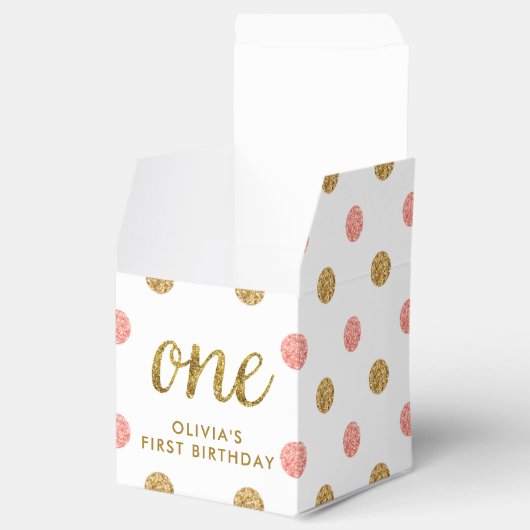 第1誕生祝いピンク&金ゴールドグリッターワン フェイバーボックス (オープン)