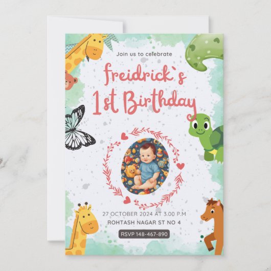 第1誕生青青の水色 招待状 (正面)