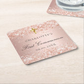 第1通信赤面バラ金ゴールドグリッター名 スクエアペーパーコースター (アングル)