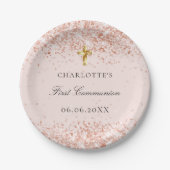 第1通信赤面バラ金ゴールドグリッター名 ペーパープレート (正面)