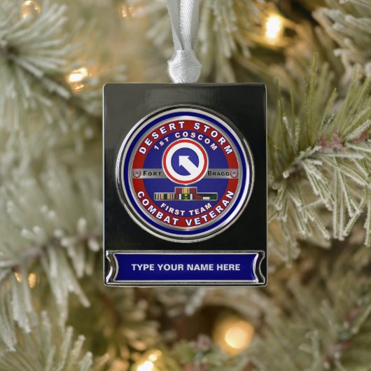 第1部隊支援コマンド砂漠の嵐退役軍人 シルバープレートバナーオーナメント (ツリー)