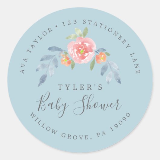 第1開花ベビーシャワー円形差出人住所Cl ラウンドシール (正面)