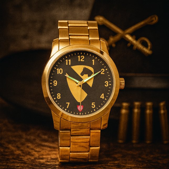 第1騎兵師団トリビュート ゴールド 腕時計 (1st Cavalry Division Tribute Gold Stainless Steel Wristwatch )